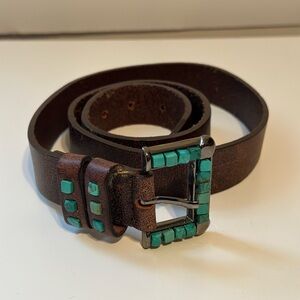 Streets Ahead Turquoise Western Stone Brown Leather Belt Women’s Medium